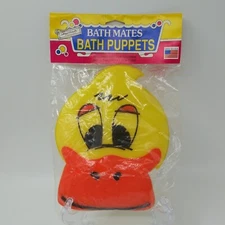 Bath Mates Yellow Orange Duck Bath Hand Puppet Scrubber Vintage Sealed Made USA
