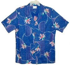 Sz L Vin 60s-70s ANYWHERE IN PARADISE Aloha Shirt Reverse Floral Wood Buttons