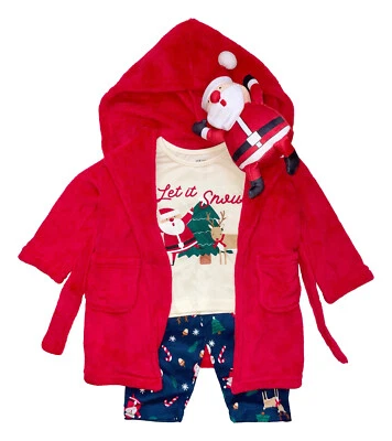 Baby Weihnachten Outfits Set 4-tlg. Bademantel Langarmshirt Hose Weihnachtsmann - Bild 1 von 3