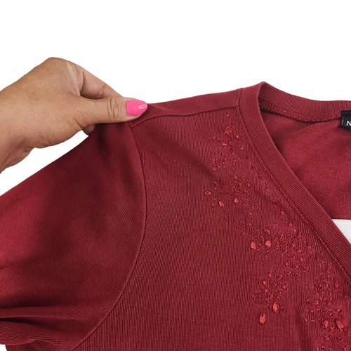 Red Burgundy Embroidered Shirt Womens XL Long Sleeve V Neck Christmas Holidays - Picture 6 of 15