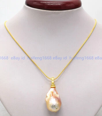 Natürliche 15x20mm Rosa Barock Perle Anhänger Gold Kette Halskette 14-28 Zoll - Bild 1 von 4