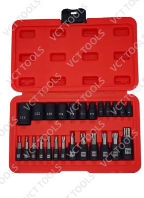 BRAND NEW 25PC Torx and Female External E-torx Socket Set, T8-T60, E4-E22