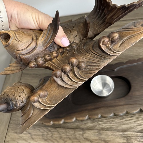 Smoking Carp Leaping Over The Dragon Gate Boxwood Hand Carved Vtg - Picture 12 of 23