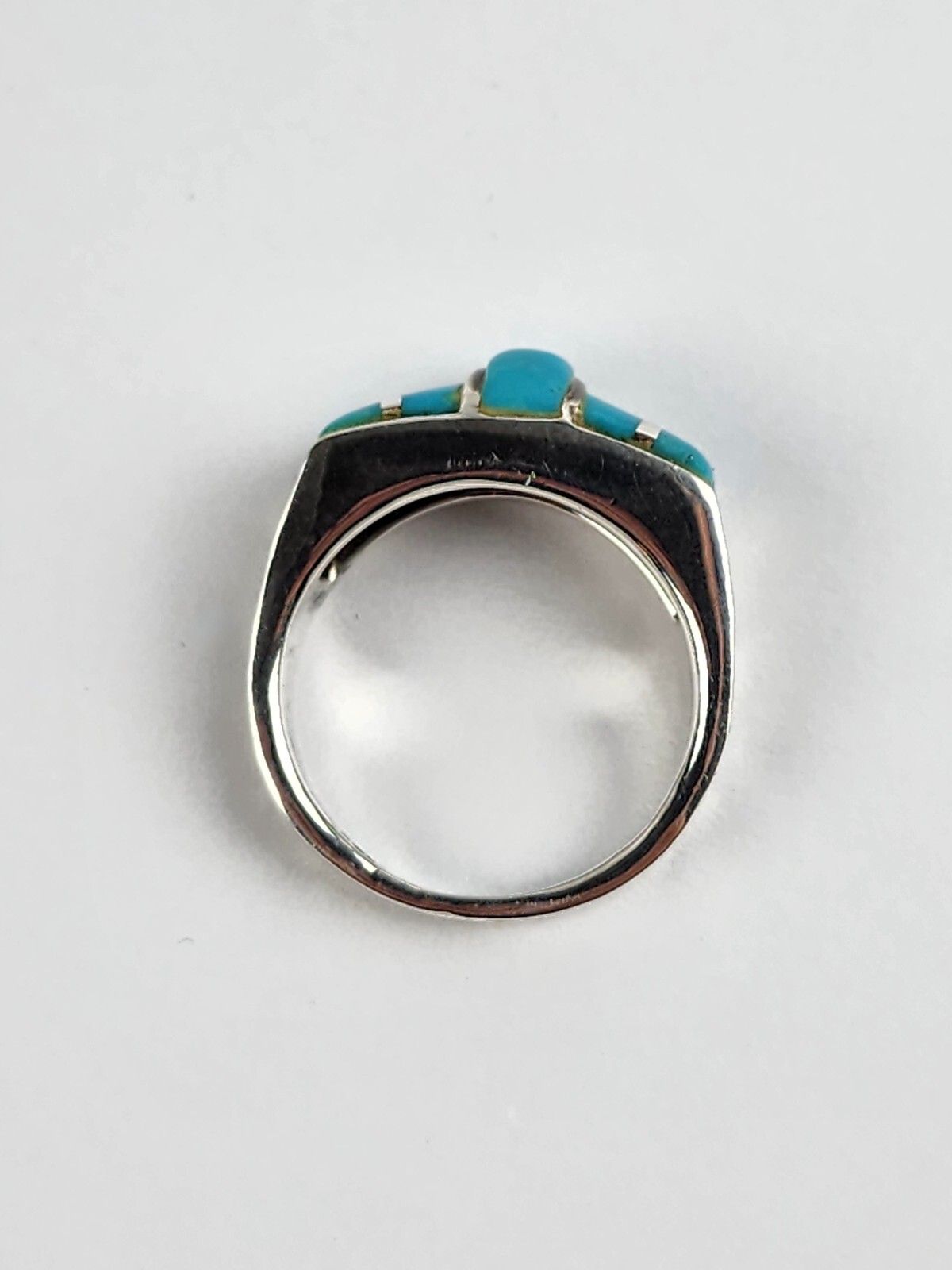 Solid Sterling Silver Turquoise Ring Basket Weave… - image 6