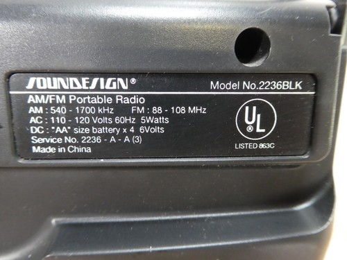 Vintage Soundesign Model No. 2236BLK AM/FM Radio Tuner Portable Boombox TESTED - Picture 5 of 7
