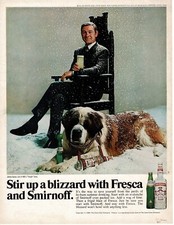 1969 Smirnoff Vodka Johnny Carson Saint Bernard Fresca VINTAGE Print Ad
