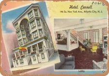 METAL SIGN - New Jersey Postcard - Hotel Carroll, 146 So. New York Ave., Atlant