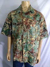 STRAIGHT DOWN Casual Cotton Fishing Shirt Made in USA Green Tan Red Abstract XL