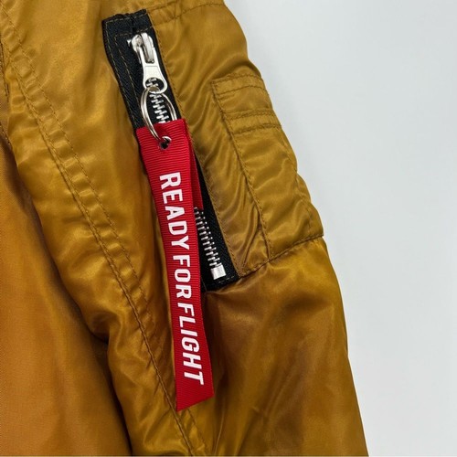 Carbon Brown Orange Pilot Aviator Bomber Jacket Ruched Sleeve Unisex Size Small - Picture 4 of 5