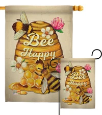 Bee Happy Garedn Flag Bugs Frogs Honey Floral Natural Sweet House Yard Banner