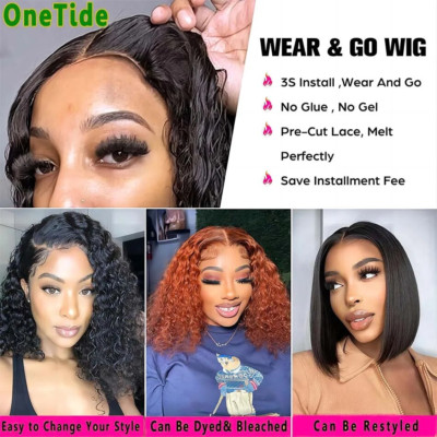 Glueless Wig Human Hair Ready to Wear Water Wave Bob Human Hair Wig Glueless Pre