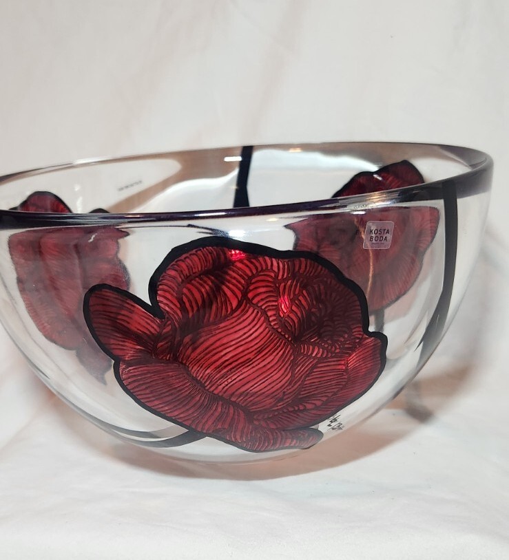Kosta Boda Large Red Rose Tattoo Print Decorative Bowl *Signed | eBay