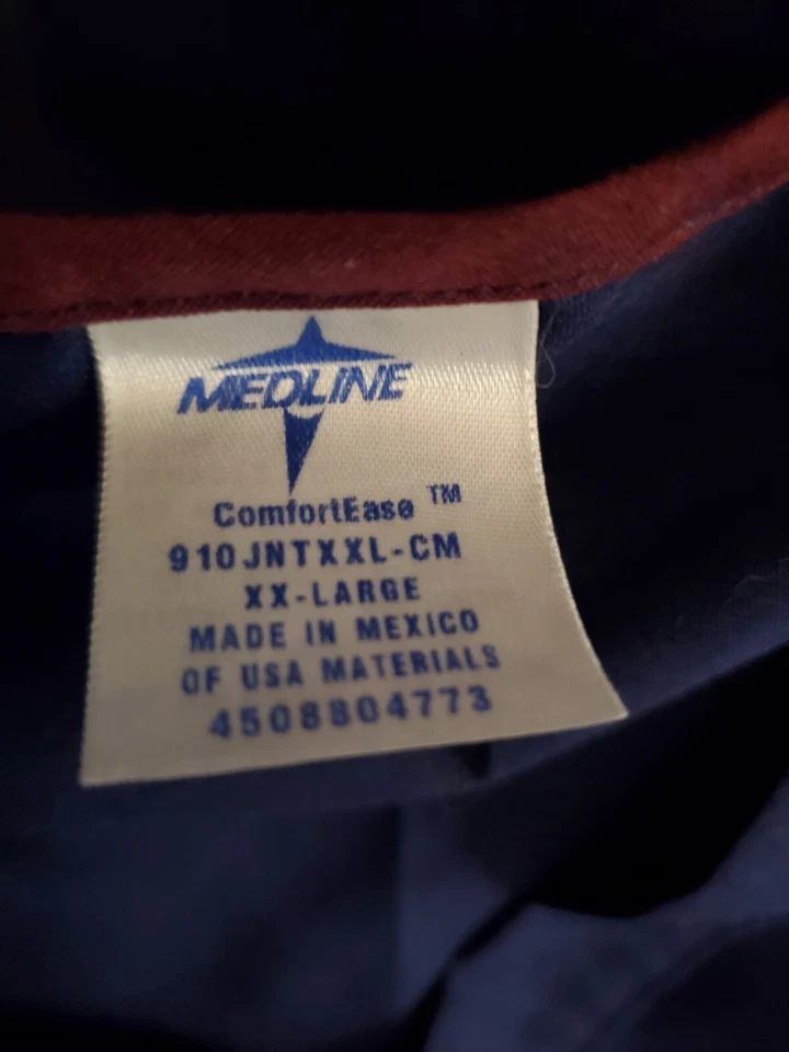 Medline Scrub Top Size 2X/XXL-Navy w/Wine Trim &1 Chest Pocket Chest 30.5"/L 31" - Image 3 of 4
