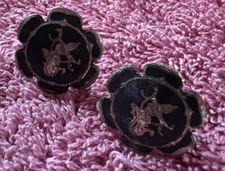 Vintage Siam Sterling Silver Nielloware Mekkala Dancer Screw Back Earrings