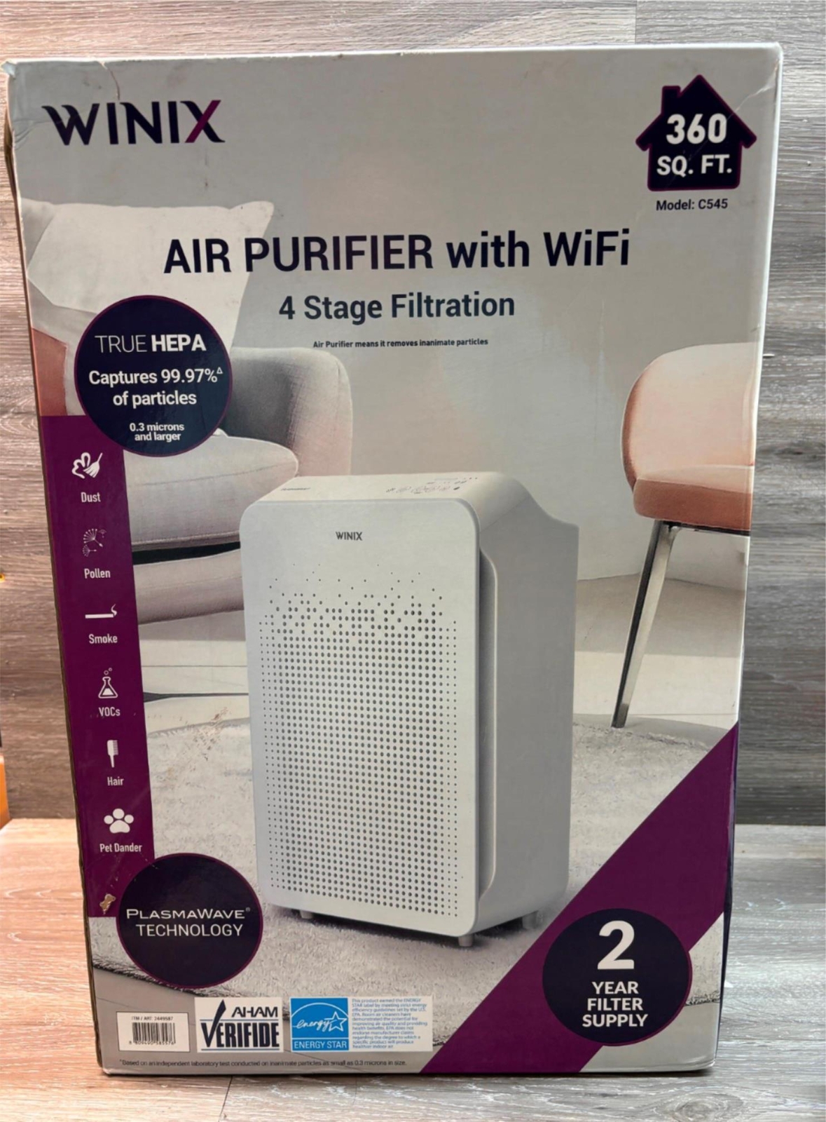 Winix C545 Air Purifier, True HEPA 4 Stage Smarter Air Purifier with