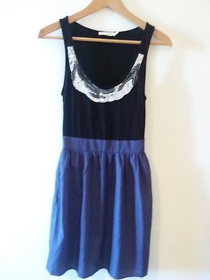 Women's Lush Sequence Neckline Black and Blue Above the Knee Dress Size XS