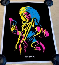 IRON MAIDEN Killers Black Light Poster Eddie The Head Felt Flocked Powerslave