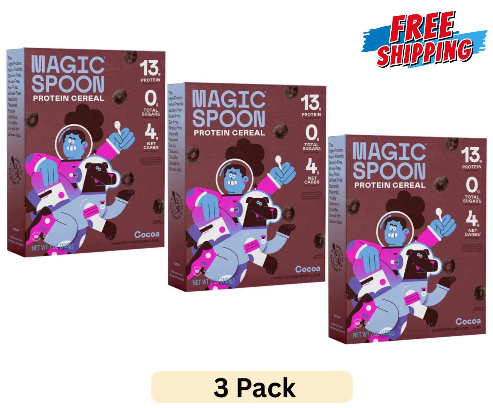 Magic Spoon Cocoa Grain-Free Breakfast Cereal, 7 oz Box (3 P