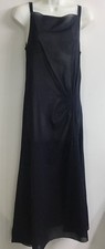 Chanel Vintage Dress Sleeveless Blue Sheer Long Leg Slit Ruched Waist 38
