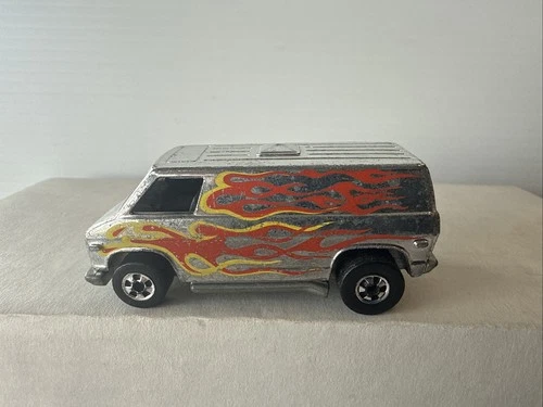 Vintage 1974 Hot Wheels Redline Chrome Super Van With Flames Hong Kong Base