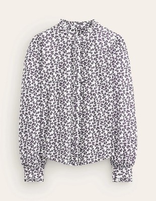 Boden Caroline Jersey Shirt Ivory Ditsy Bud Shirt Size 8 Long Sleeve