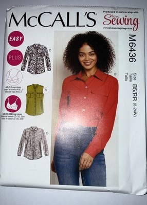 Neu McCall's Misses / Damen Shirts Schnittmuster Größe 8 - 24W M6436