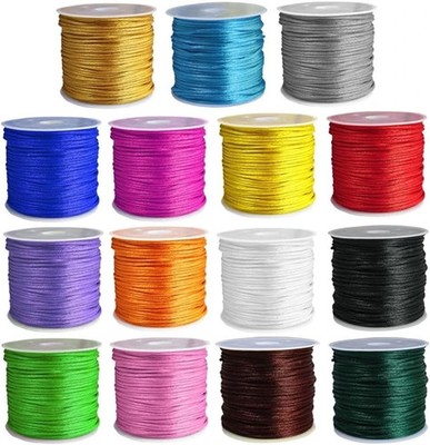 15 Rolls Satin Nylon String for Bracelets Making 1.5Mm Satin Rattail Cord for Be