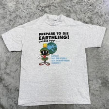 Vintage Marvin the Martian Shirt Mens Medium Gray Earth Recycle Save Oceans 90s