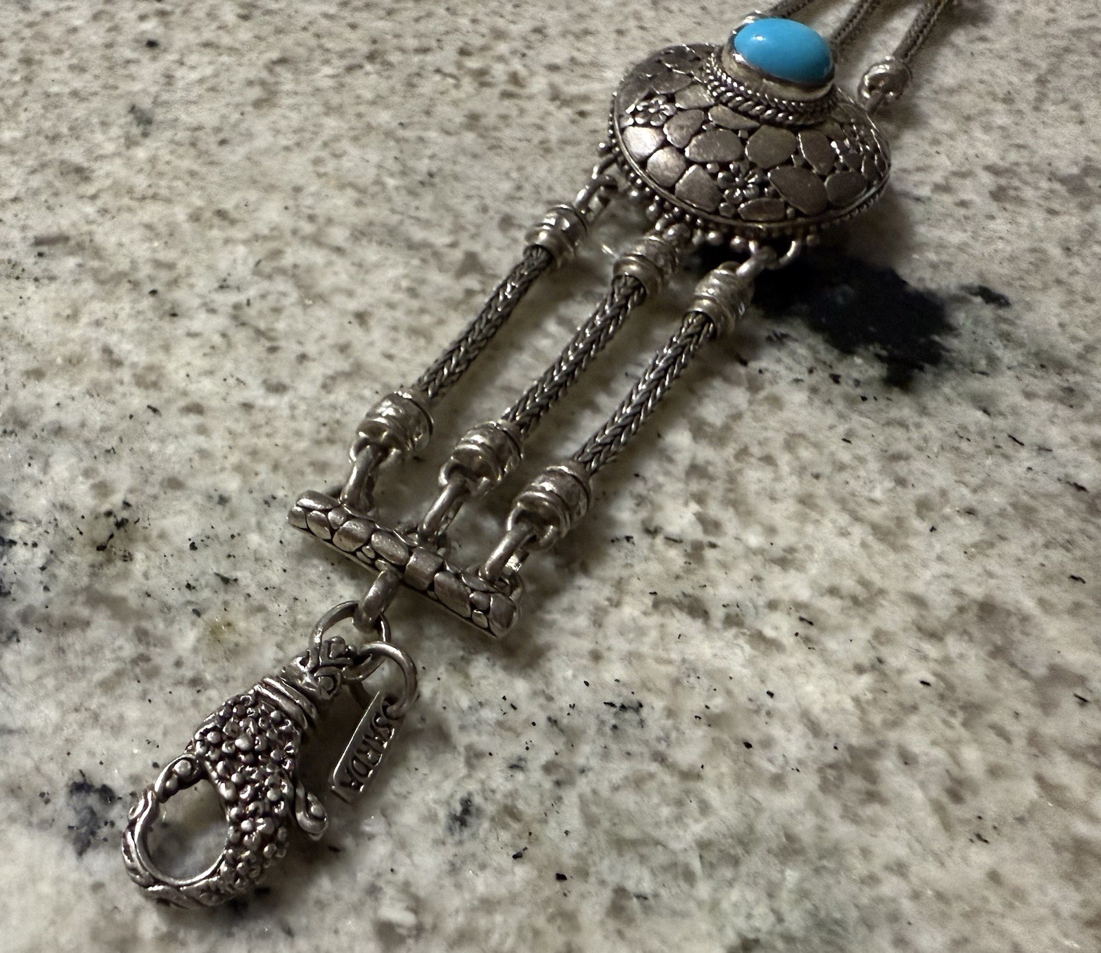 SARDA Fine Jewelry Sterling Sliver 925 Turquoise Chain Bracelet 