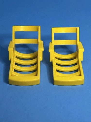 2 Chaise Lounge Chairs Yellow Vintage Fisher Little People Pool Boat A Frame