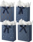 4 Pack 9" Medium Size Gift Bags Assorted Premium Blue Gift Bags with Tissue Pape