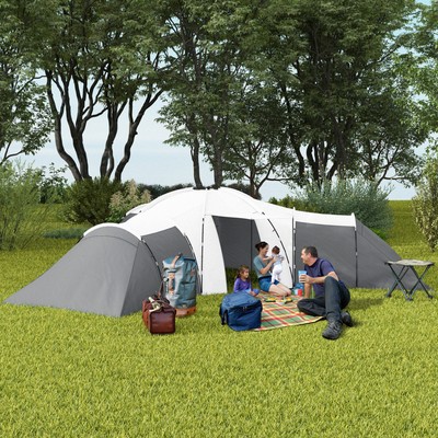 Tente Tunnel Familiale Outsunny Pour 6-9 Personnes - 3 Chambres + Salon + Véranda - Imperméable 2000mm - Pour Camping, Jardin