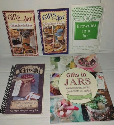 Lot 5 Gifts In A Jar cookbooks Cookies Brownies Bars Cocoa Tea Lotions + recipes