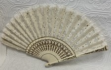 Antique Hand Fan Lace W/ Gold Accents  Paint Elegant Gorgeous Decorative Read
