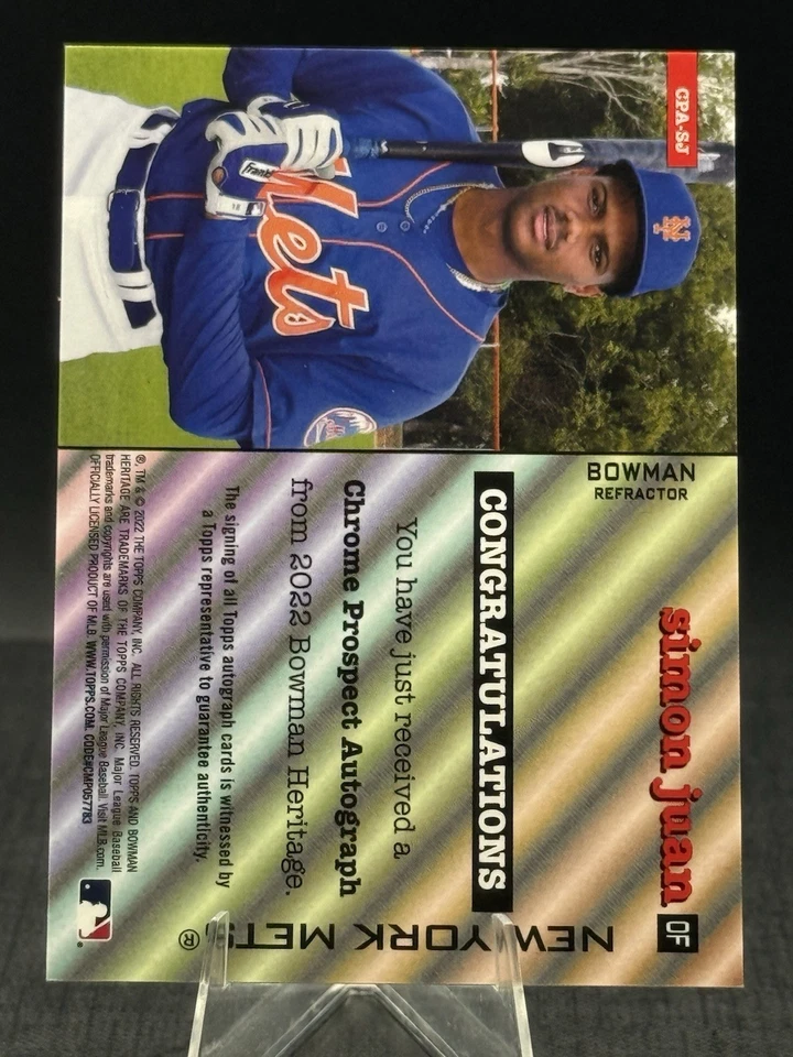 2022 Bowman Heritage Chrome Autograph Refractor #CPA-SJ Simon Juan Auto /99 Mets - Image 2 of 2