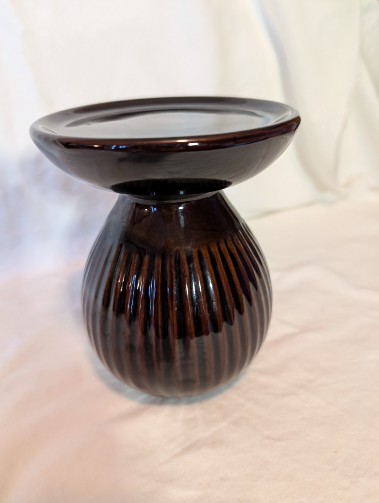 Ribbed Design Pillar Candle Holder, 6"High/4-3/4" Diameter T