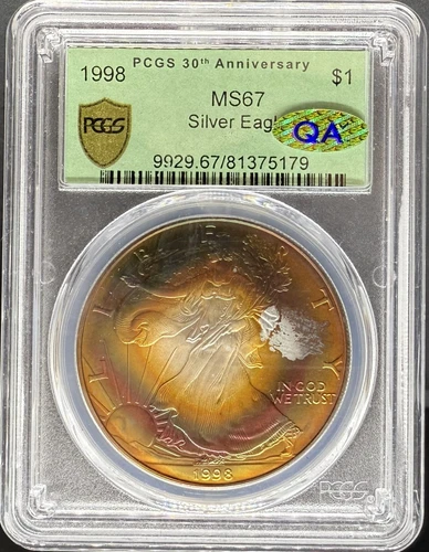 1998 Silver Eagle MS67 NGC Toned (#PA81375179)