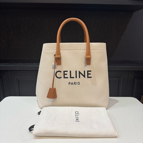 Celine Cabas Tote Large Off-white Canvas Calfskin Top Handle Bag Duty Paid