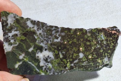 Copper Epidote And Calcite In Basalt Lava - Polished Stone Slab - Michigan