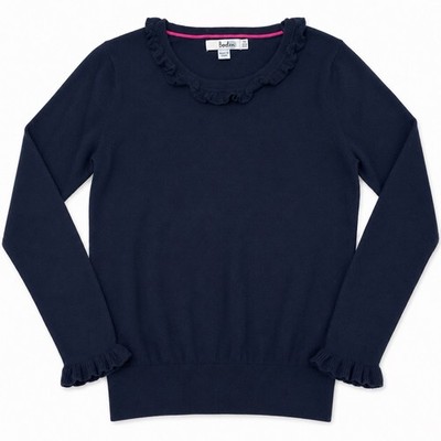 Boden Womens US 10 Navy Wool Cotton Ruffle Sweater Lightweight Preppy Office