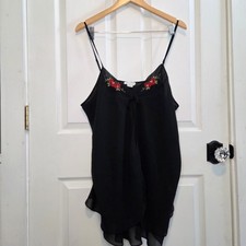 Vtg Delta Burke Sheer Black Cami Flyaway Floral Embroidered Dark Feminine L/XL