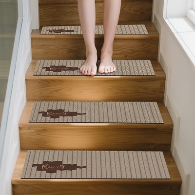 15pcs of Brown And White Geometric Patterned Printed Stair Mats, Non-Slip Stai