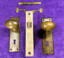 Antique Norwalk Brass Oval Door Knobs With Plates Mortise Lock Set & 2 Keys