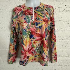 Hurley Womens Swim Top Rash Guard L Pink Floral Tropical UPF50 Long Sleeve BG9