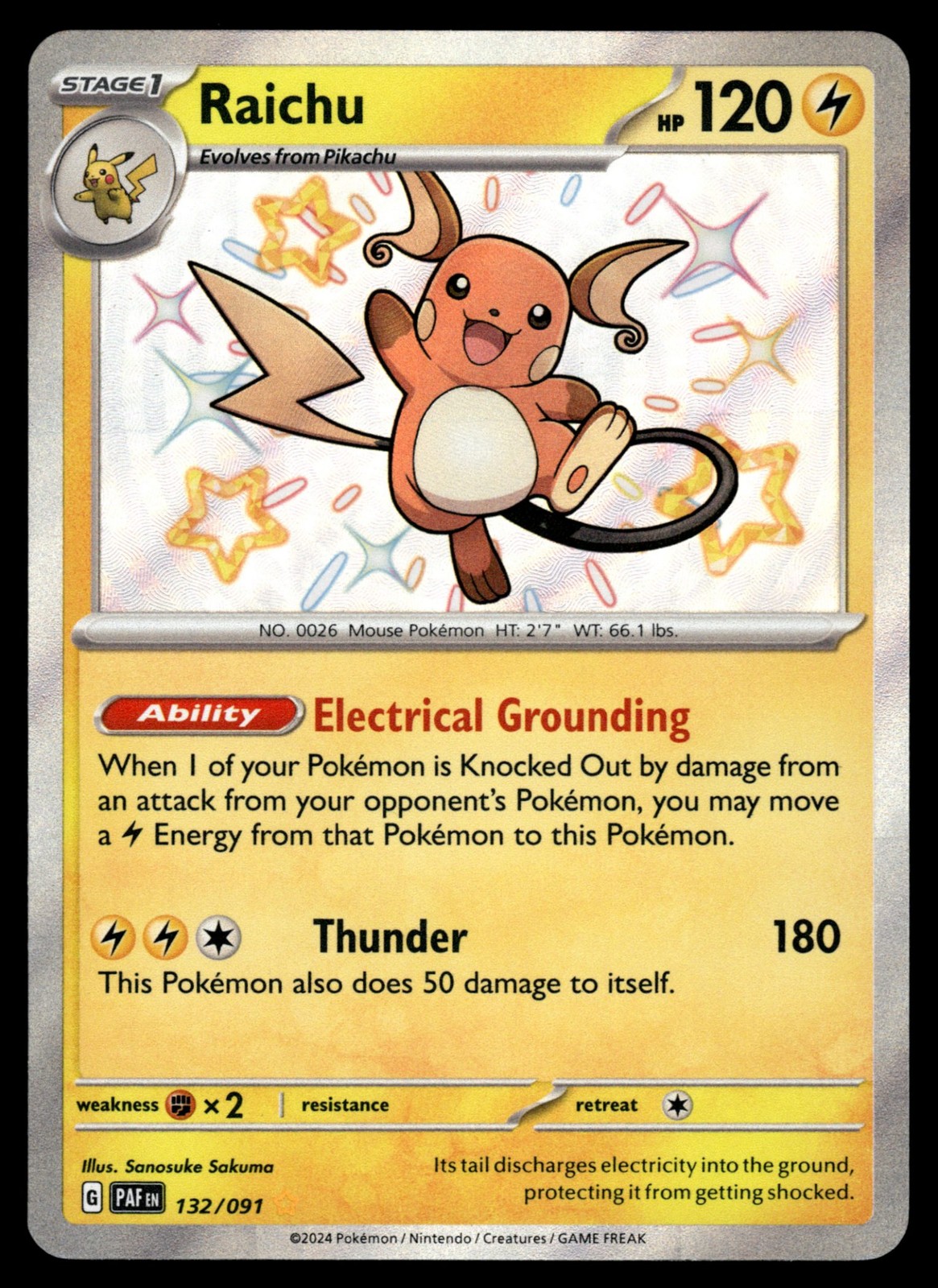 Raichu Holofoil 132/091 SV: Paldean Fates NM