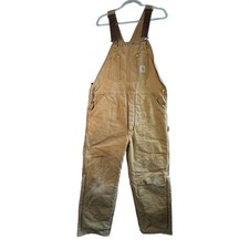 Carhartt R03 Duck Bib Overalls Quilt Lined Double Knee Brown 36x32 USA Thrashed