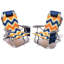 Beach Chairs for Adults 2 Pack 5 Position Lay Flat, Portable Folding Backpack...