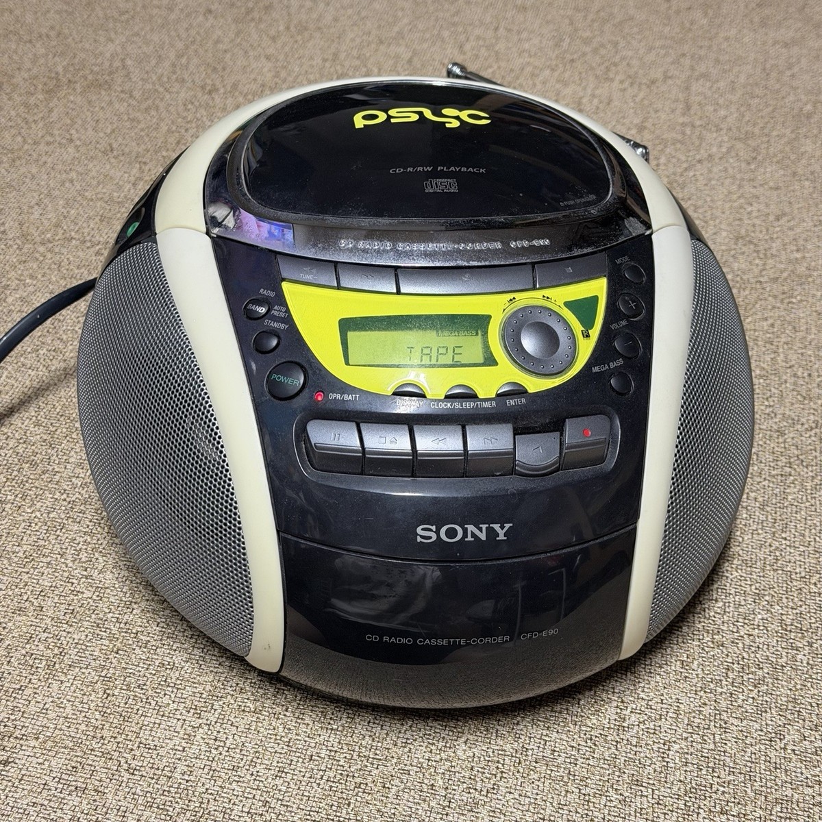Sony Psyc CFD-E90 CD/Radio/Cassette Mega Bass Boombox w/Power Cord