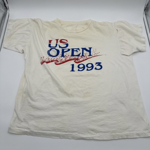 VTG 1993 US Open New York T-Shirt Tennis Single Stitch Minimalist Torn Sleeve