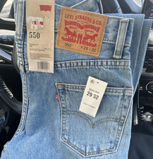 Levi's Relaxed Fit Straight Jeans Light Blue Denim Logo Button Zip Pockets Men